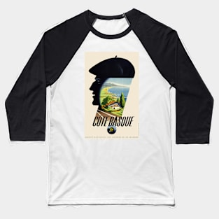 Côte Basque France Vintage Travel Poster Baseball T-Shirt